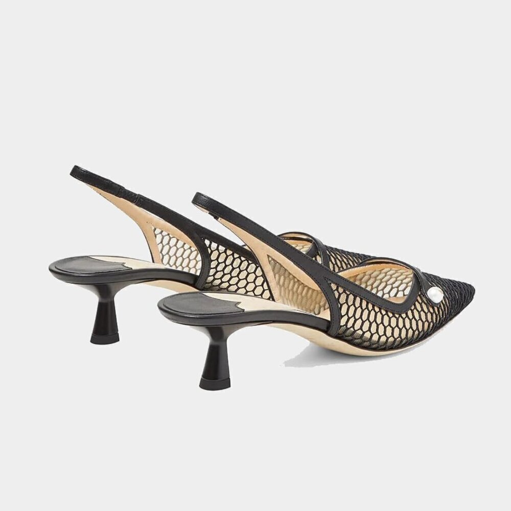 🆕Mesh Slingback Kitten Heel Pumps Women Black Synthetic Pointed Toe Dress Shoes - Picture 4 of 7